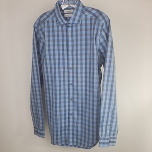 Calvin Klein slim fit Dress shirt Plaid Blue & Lig
